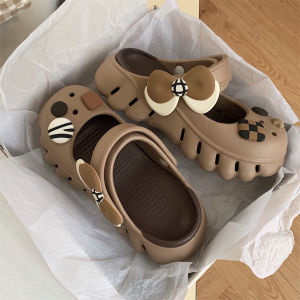 Retro Butterfly Knot Mary Jane Half Slippers Summer Beach Vacation Sandals Color Block Clog Shoes Women Casual Hollow out Slip-On EVA Flats