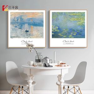 Modern Minimalist Monet Landscape Painting Decorative Wall Art for Living Room Dining Room Sofa Background Nordic Style Decor