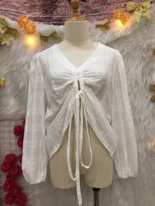 Áo Croptop Cổ V Dây Rút Thắt Nơ 2hand - hiệu declose- Size M (A117)