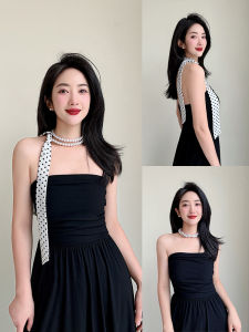 2025 New Pearl Polka Dot Long Scarf Womens Fashion Spring Summer Draped High-End Sensation Decorative Neck Scarf Design