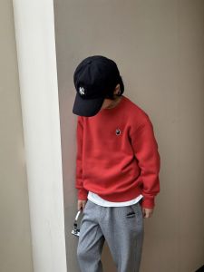 Red Fleece Lined Christmas Theme Kids Sweatshirt Boys Girls Baby New Year Overhead Shirt Trendy Cotton Long Sleeve round Neck