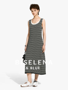 BEIQIANI | Casual Versatile Sleeveless Summer Commute Stripe Knit Dress