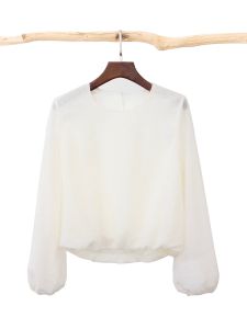 Spring New Soft Furry Loose round Neck Lantern Sleeve Small Fragrance Style Womens Shirt Top Overhead French Style Long Sleeve