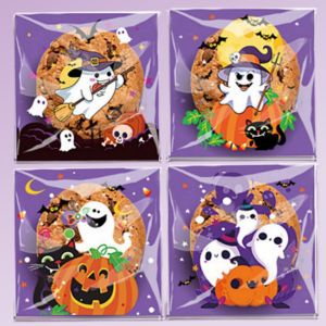 Túi Đựng Kẹo Halloween 100-300 Chiếc Bí Ngô Ma Dơi Tự Niêm Phong Đóng Gói Để Đựng Bánh Quy Trick-or-Treat Quà Tặng Trang Trí Tiệc