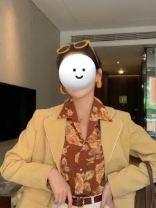 Retro Hong Kong Style Long Sleeve Printed Shirt Womens Spring New Fashion Design Small Audience Suit Collar French Style Top