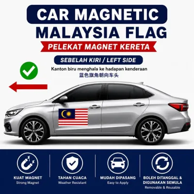 Car Magnetic Malaysia Flag - Strong Magnet Weather Resistant Easy to Apply - Removable and Reusable - Waterproof Show Your Support