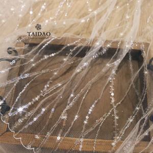 Soft Shiny Sequin Lace Vertical Stripes Wedding Dress Fabric Decoration DIY Material M115 Ivory Modern Simplicity