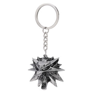 Bandai | Game Pendant Wolf Head Key Chain Wizard Witcher Punk Style Metal Zinc Alloy Key Chain Retro Pendant Decoration