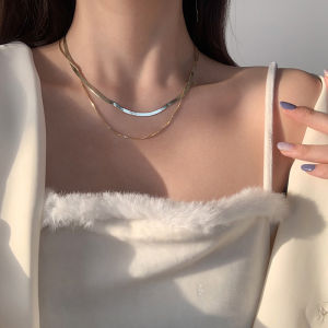 ANENJERY Double Layer Snake Chain Necklace for Women Trendy Choker Party Jewelry