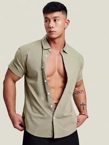 TOMATOPAPA | Spring/Summer New Mens Basic Solid Color Simple Youth Lapel Button-down Shirt