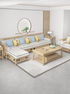 New Chinese Style Solid Wood Sofa Combination Living Room Zen Small Apartment Corner Ash Wood Wood Color House Furniture Customization
