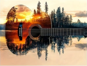 500/1000/1200/2000PCS Jigsaw Puzzle Beautiful Guitar And Sunset Forest Scene For Adults Perfect For Quiet Evening Activity