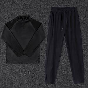 ชุดฝึกซ้อมวิ่งฤดูร้อนแบบบาง ซิปครึ่งตัว สำหรับนักกีฬา นักวิ่ง นักศึกษาชาย ผ้าฝ้ายผสมโพลีเอสเตอร์ แห้งเร็ว คอกลม แขนยาว กระโปรงสั้น