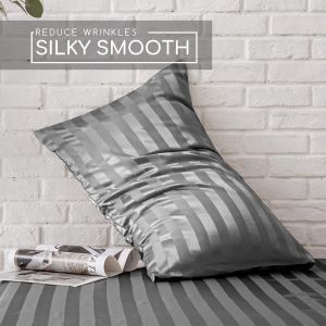 Pyramid Smooth Soft Satin Silk Pillowcase 18X28inch Striped Design Silky Pillow Case Cover for Sleeping