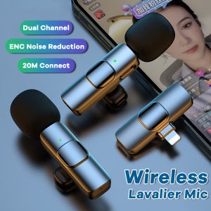 2.4GHz Wireless Microphone Clip-on Lavalier Microphone Transmitter Receiver for Live Vlog Video Recoding Interview