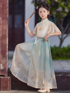 Elegant Girls Cheongsam Set Summer New Chinese Style Fairy Tale Costume Childrens Tang Suit Super Fairy Girls Outfit