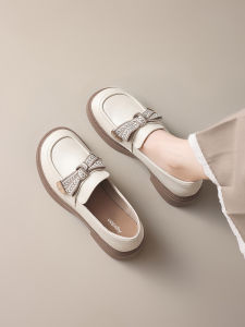 Agsdon Womens Thick Bottom Slip-On Loafers Fashionable Versatile Casual Shoes Butterfly Knot Waterproof Platform mid Heel