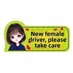 FENGXIA | Magnetic Reflective Sticker for New Drivers with Creative Text and Female Driver Symbol