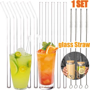 5pcs/set Heat Resistant Glass Straws with Brush Reusable Washable Perfect for Smoothies Milkshake Tea Juice