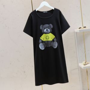Summer 2024 plus Size Loose Mid-Length T-Shirt Dress Short Sleeve Korean Style Fashionable for Heavy Girls Cotton Casual Dress