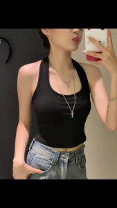 Áo cổ yếm hở lưng màu đen không tay nữ hot girl xinh đẹp