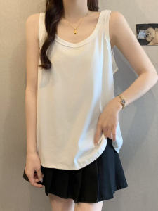 เสื้อกั๊กสายเดี่ยวหลวมๆ ผ้าฝ้ายแท้ ฤดูใบไม้ผลิและฤดูร้อน สำหรับผู้หญิงไซส์ใหญ่ ปกปิดหน้าท้อง ชั้นใน แขนกุด เสื้อผ้าทำงาน