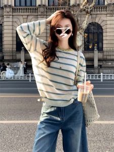Áo Len Mỏng Thời Trang Bằng Lụa Băng Dệt Sọc Chống Nắng