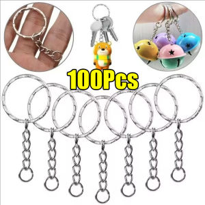 100/200pcs Silver Plated Metal Blank Keyring / Split Metal Key Rings with Short Chain / DIY Jewelry Pendant Keyrings
