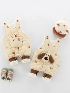 Clothes for Babies Newborn Winter Fleece-lined Thickened One-Piece Romper Boys and Girls Baby K-style Super Cute Suspender Cotton Pants Fashion
