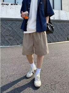 Summer Vintage Khaki Short Pants Loose Fit Five-Quarter Length Boys Solid Color Cityboy Casual Sporty Style Polyester Fiber