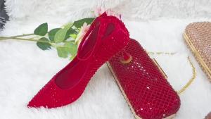 Bộ Giày Cao Gót Và Túi Xách Nữ Màu Hồng Fuchsia Thanh Lịch Giày Cao Gót Quai Hậu Đính Đá Gót Nhọn Dành Cho Đám Cưới Và Các Sự Kiện Đặc Biệt