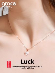Grace Girl | Silver with Diamond Four-Leaf Clover Necklace Gift for Girlfriend