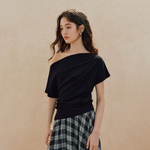 INMAN | Elegant One-Shoulder Short Sleeve T-Shirt Short Flounced Waist
