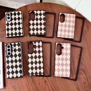 Rhombus Lattice Leather Texture Case For Samsung Galaxy Z Fold 8 Ultra 7 6 5 Shockproof Hard PC Frame Foldable Back Luxury Cover