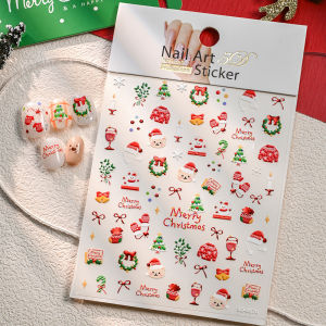 1Pcs 2025 New Christmas Tree Bow Nail Stickers 5D Colorful Dot Xmas Pine Snowflake Grid Nail Decals Winter New Year Nails Slider