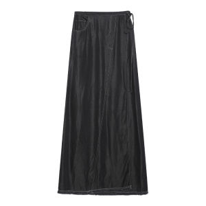 การออกแบบดั้งเดิมฤดูร้อนใหม่วันพีช คอคล้องคอ แขนกุด ผู้หญิง กระโปรง H-Shape ไม่เท่ากัน เทนเซล เดนิม ความยาวกลาง กระโปรง