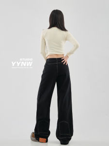 American Retro High Waist Wide Leg Jeans Womens CleanFit Straight Cut Long Pants Spring Fashion Cotton Polyester Blend