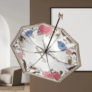 Double Layer Black Glue Umbrella 5 Flower Patterns Foldable Sunshade Sun Protection against Ultraviolet Rays Womens Umbrella