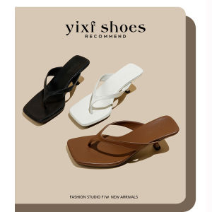 Elegant Two-Layer Cowhide Sandals Womens Outdoor Wearable Minimalist High Heel Thong Slippers Simple Design Comfortable Rubber Sole