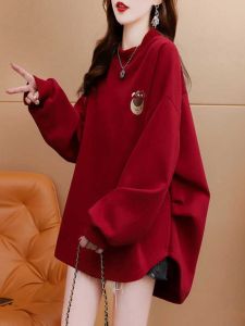 สุภาพสตรี ผ้าขนแกะ เรียงราย โอเวอร์ไซส์ หนาขึ้น เสื้อฮู้ด เสื้อแจ๊กเก็ตยาวปานกลางคอกลมแขนยาว สไตล์เกาหลี แฟชั่นขี้เกียจสําหรับ ฤดูใบไม้ร่วง ฤดูหนาว