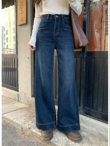 imimtuan | Quần Jeans Nữ Phong Cách Retro Dày Ống Rộng Xòe Co Dãn Ấm Áp