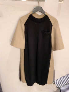 FOG SACAI Summer 2024 round Neck Splice Knitted Dress Womens Straight Tube Dress Cotton 80% Polyester 20% Five Sleeve Dress