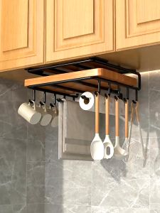 ชั้นวางแบบแขวนใต้ตู้ครัว ชั้นวางเขียง ราวแขวนอเนกประสงค์สแตนเลส ชั้นเก็บของมีตะขอแขวน ตะขอแขวนฝาหม้อ ชั้นวางของในห้องครัว