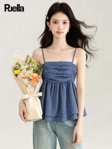puella | Summer French Plaid Lace Hem Camisole Top