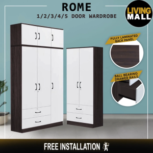 Livingmall Rome Series 1/2/3/4/5 Doors Tall Wardrobe with Drawers and Top Cabinet in Walnut+White