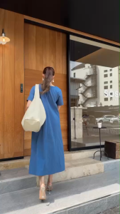 🔖Mirrorsister 50522.4 เดรสยาวคอวีสวย แขนสั้นทรงBasic ใส่ได้บ่อยเป็น  Every Day Look มาพร้อมกระเป๋าคู่หน้า