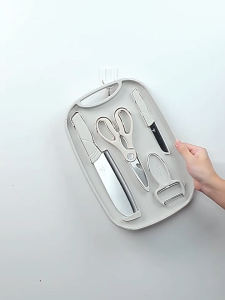 TIMSOT 5 IN 1 Knife Set with Cutting Board Stainless Steel Knife Scissors Peeler Multifunctional Utensils for Home Cooking ORIGINAL Good Quality