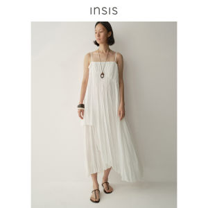 INSIS FEMME | Simple Artistic Natural Texture Pleated Asymmetric Hem Strappy Dress