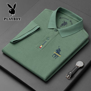 PLAYBOY Polo Shirt Embroidered with Middle-aged Mens Polo Shirt Summer New Business Short-sleeved T-shirt Male Large Size Solid Color Shirt