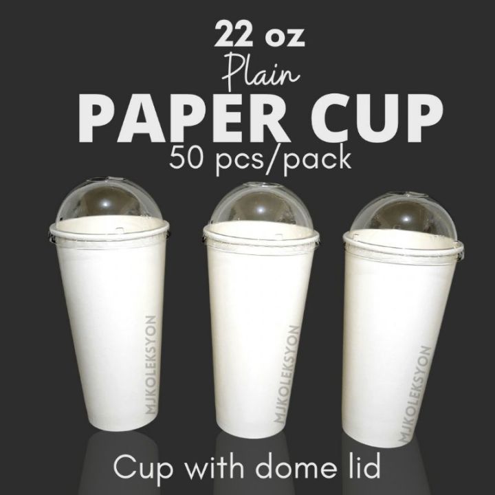 50pcs Paper Cup Plain 22oz w/ Dome Lid Flat Lid | Lazada PH